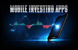 带macd图形指示器的智能手机上的未来技术移动投资应用程序app的抽象背景