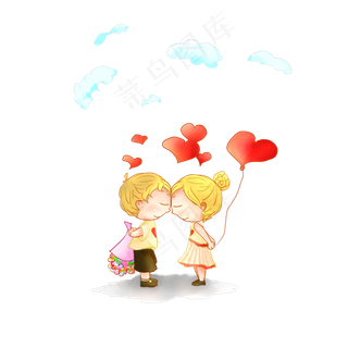 七夕主题卡通人物亲吻插图