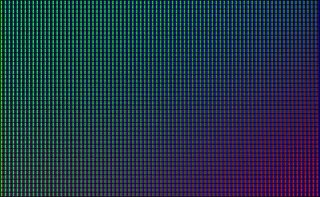 黑色背景上有绿色、蓝色和红色圆点灯的Led墙壁视频屏幕。