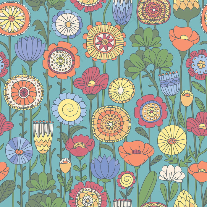 无缝彩色花卉图案