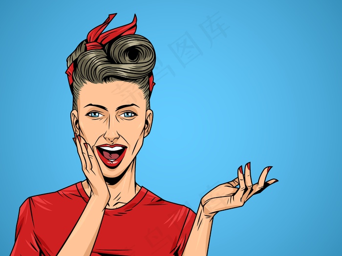 半色调背景上的喜剧惊艳美女