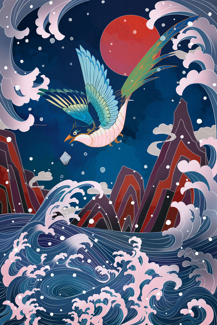 神话故事中国风神话古代国潮精卫填海