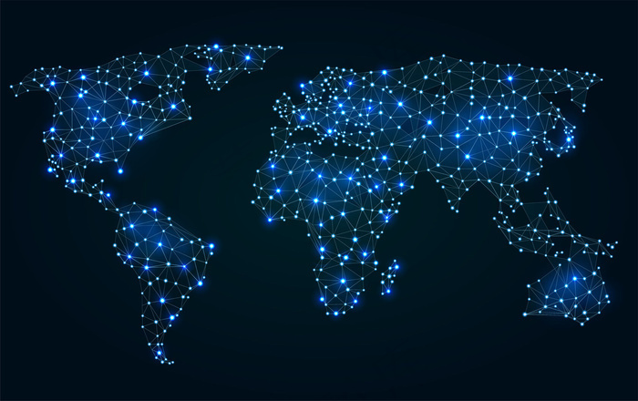 抽象多边形世界地图与热点，网络连接