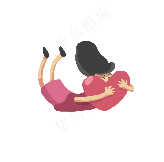 卡通风格抱着心的女孩(2000X2000(DPI:96))ai矢量模版下载