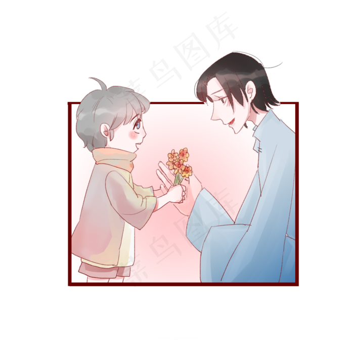 教师节粉色卡通小清晰学生送花(2000X2000(DPI:299))psd模版下载