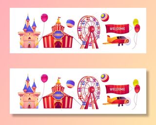 带有马戏团帐篷和摩天轮的嘉年华游乐场