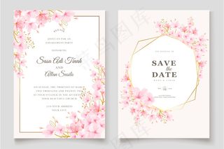 水彩樱花花卉和树叶卡套