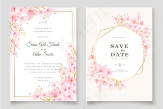 水彩樱花花卉和树叶卡套