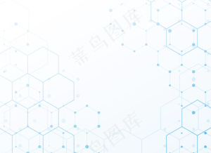 白色背景，蓝色科技六边形