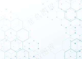 白色背景，蓝色科技六边形