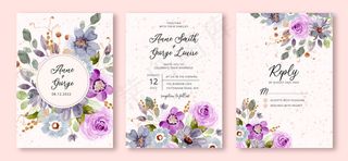 蓝紫色花卉水彩背景婚礼请柬