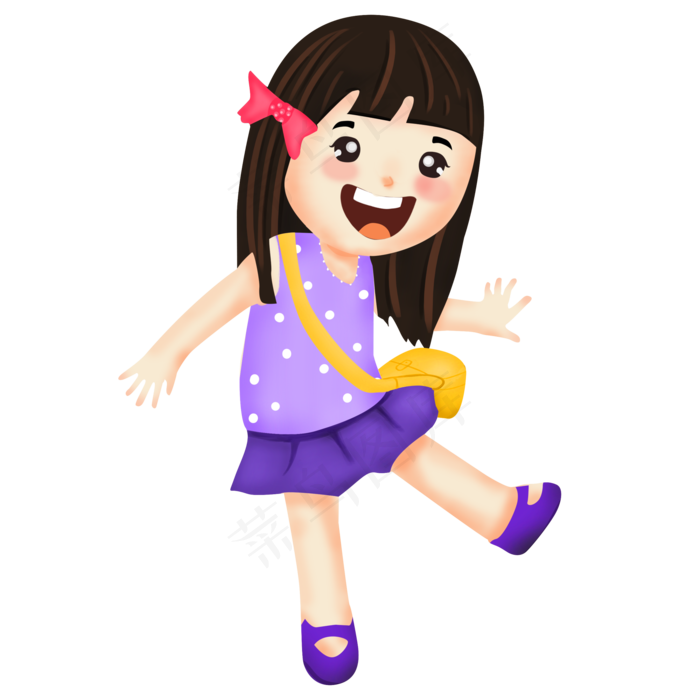 开心跳跃女孩儿童孩子卡通人物插(2000X2000(DPI:300))psd模版下载