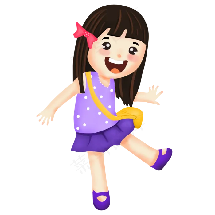 开心跳跃女孩儿童孩子卡通人物插(2000X2000(DPI:300))psd模版下载