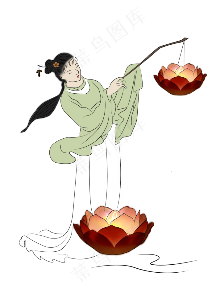 中元节鬼节之古人美女放莲花灯