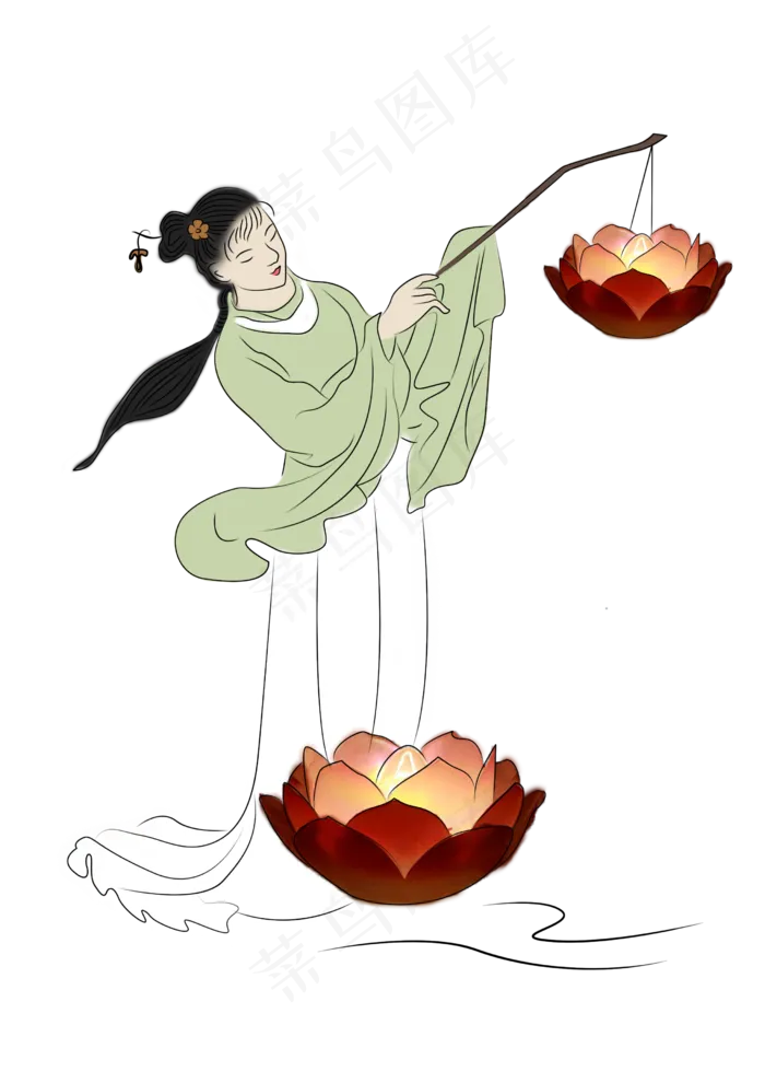 中元节鬼节之古人美女放莲花灯(2480X3508(DPI:300))psd模版下载