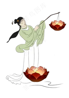中元节鬼节之古人美女放莲花灯