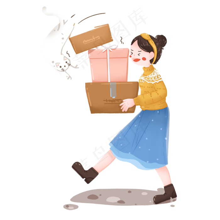 购物节剁手收快递的女孩