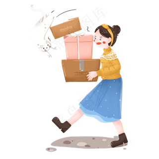 购物节剁手收快递的女孩