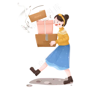 购物节剁手收快递的女孩