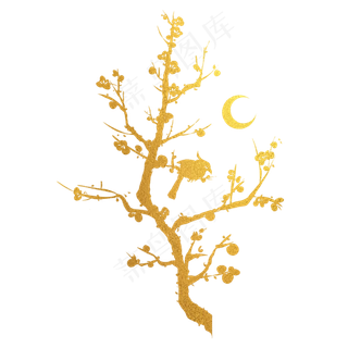 烫金中国风梅花夜月装饰图案下载