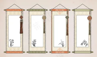 东方复古亚洲卷轴，中国挂卷轴，韩国，日本卷轴纸。