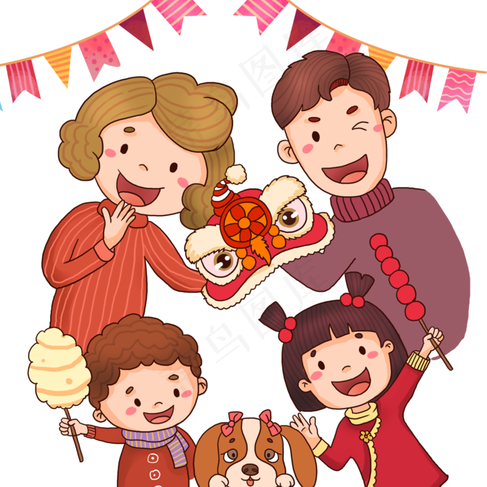 一家人新年开心逛庙会