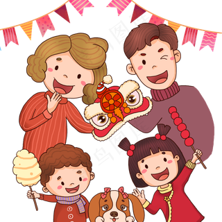 一家人新年开心逛庙会