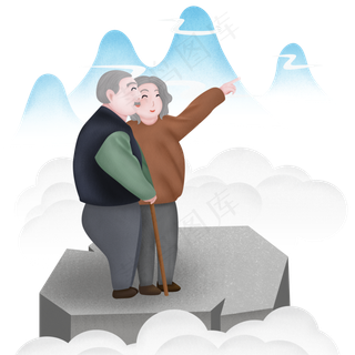 重阳节手绘老人登高