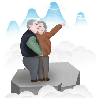 重阳节手绘老人登高