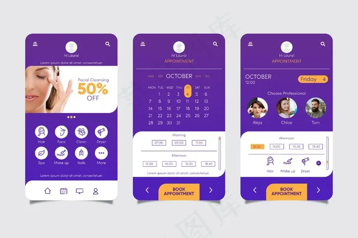 美容院预订应用程序eps,ai矢量模版下载