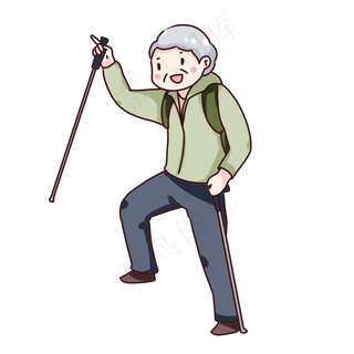 手绘卡通重阳节登山的老人