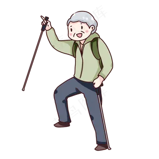 手绘卡通重阳节登山的老人