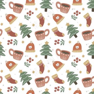 卡瓦伊可爱的圣诞无缝图案在斯堪的纳维亚风格。