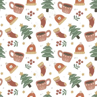 卡瓦伊可爱的圣诞无缝图案在斯堪的纳维亚风格。