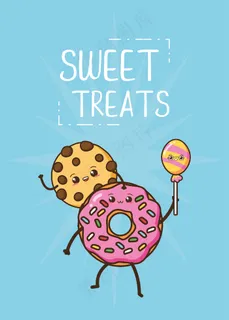 Kawaii快餐可爱的饼干和甜甜圈插图 Kawaii快餐可爱的饼干和甜甜圈插图