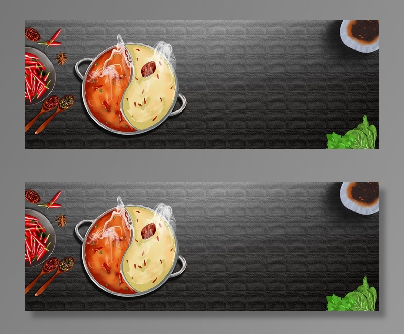 冬季鸳鸯火锅绿叶简约黑色banner