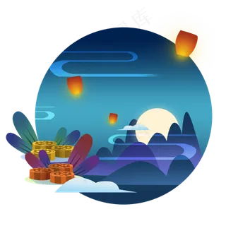 中秋节灯火赏月设计元素