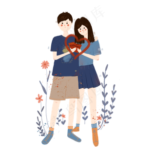 七夕情人节蓝色系情侣手绘