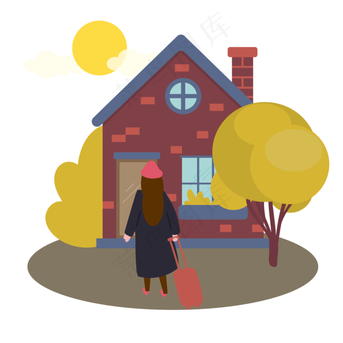 卡通插画风回家的女孩