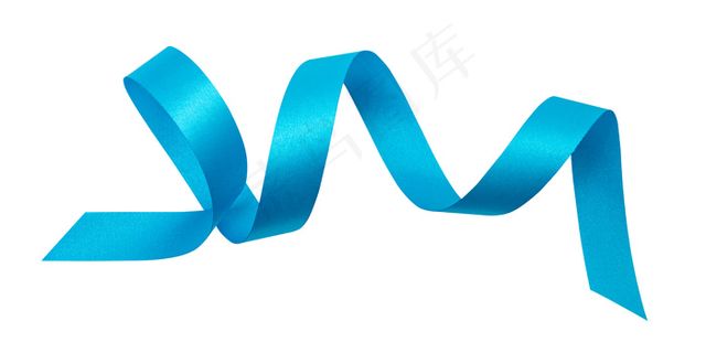 白色桌子上孤立的一条蓝丝带