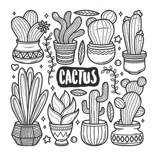仙人掌图标手绘涂鸦着色