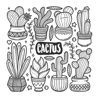 仙人掌图标手绘涂鸦着色