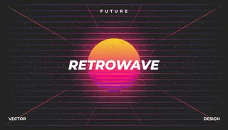Retrowave赛博霓虹背景景观80年代风格。