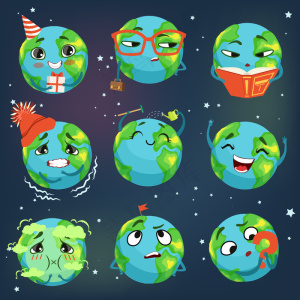 白色背景上的一组彩色插图