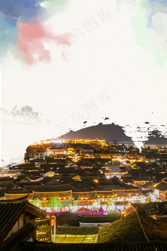 丽江旅游丽江灯火辉煌的夜景(1772*2657px 	      )psd模版下载