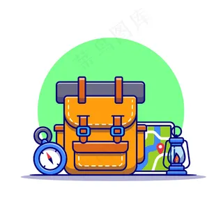 露营和徒步旅行设备卡通图标插图。自然娱乐图标概念