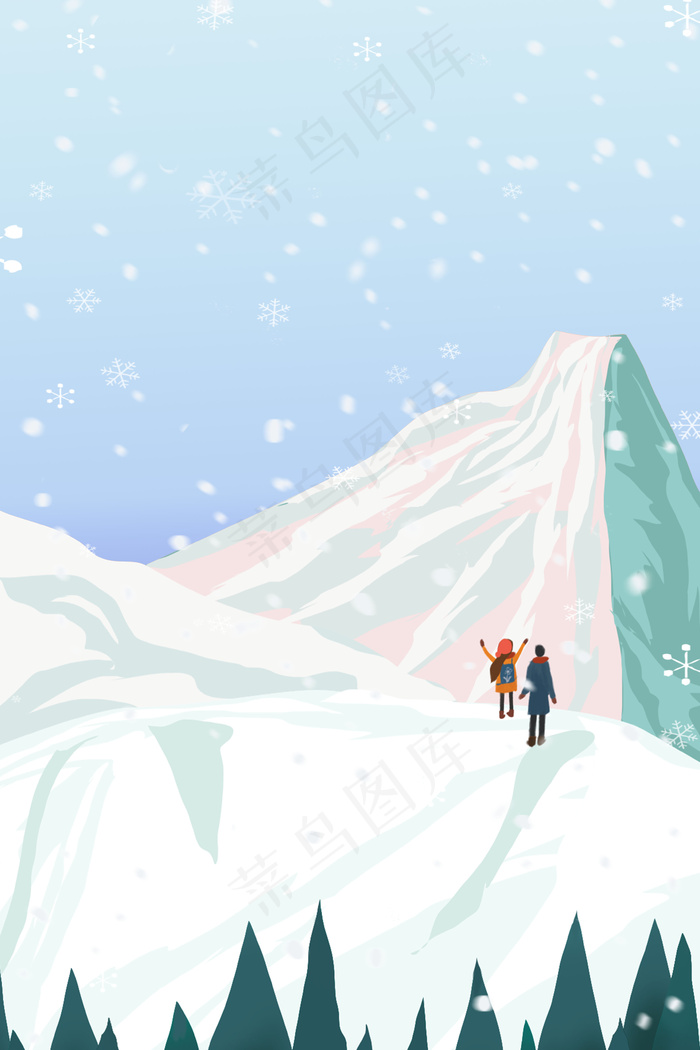 矢量卡通水彩手绘滑雪运动背景