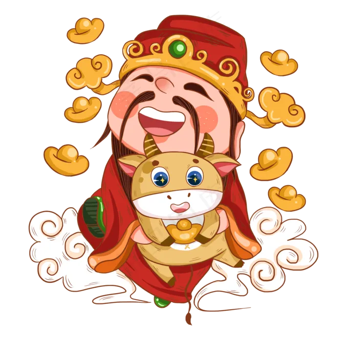 2021年春节牛年卡通财神和抱(2000X2000(DPI:300))psd模版下载