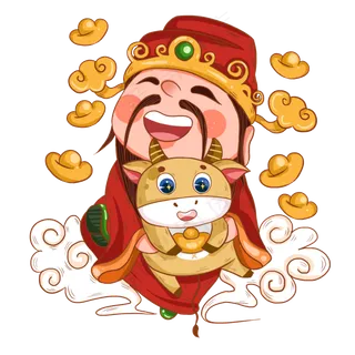 2021年春节牛年卡通财神和抱 2021年春节牛年卡通财神和抱