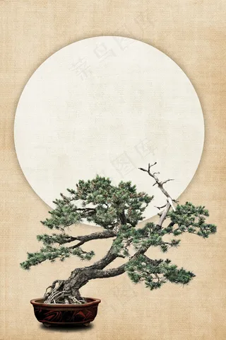 中国风仿画艺盆栽